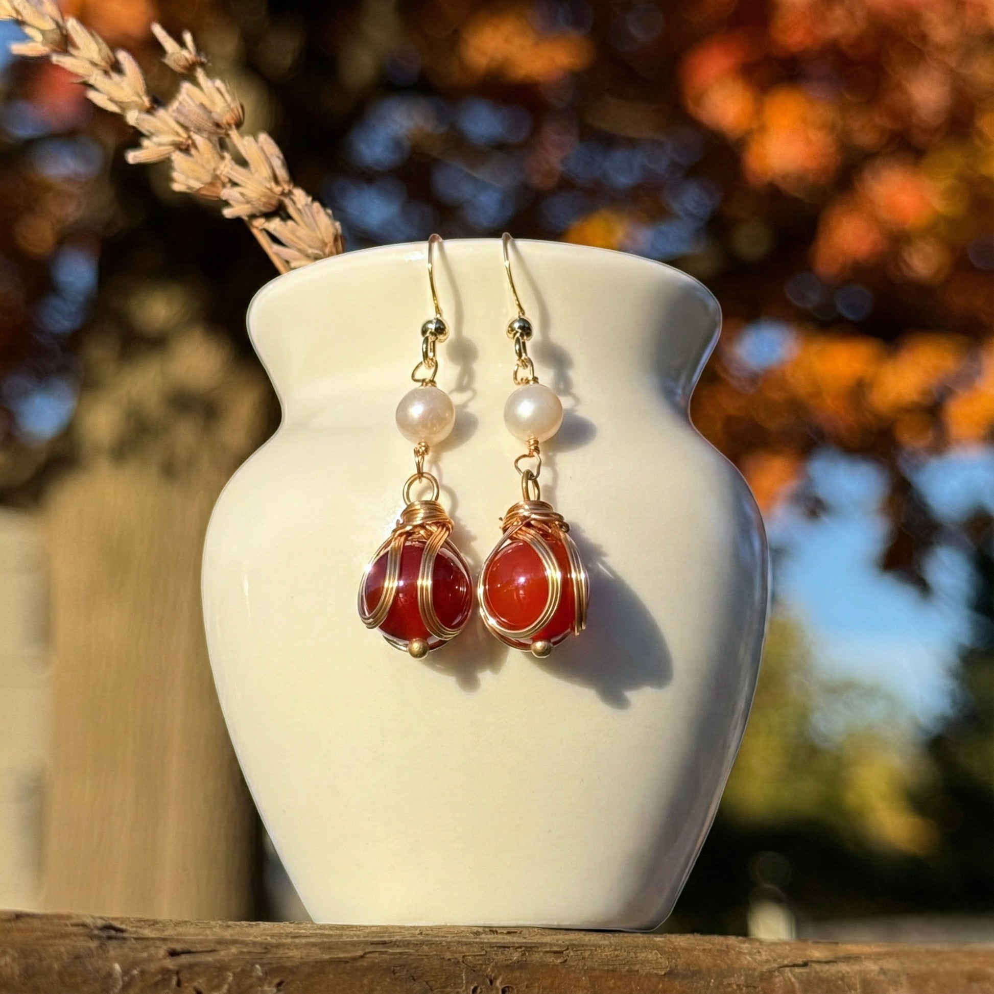 Carnelian & Pearl Drop Earrings