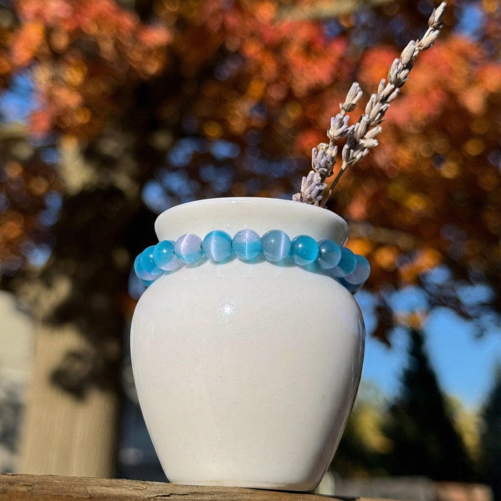 Blue/Pink Cat's Eye Beaded Bracelet