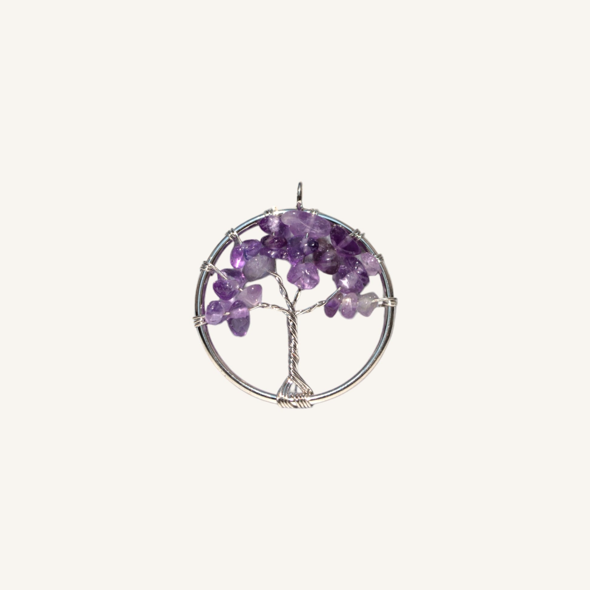 Amethyst Tree of Life Stainless Steel Wire-Wrapped Pendant
