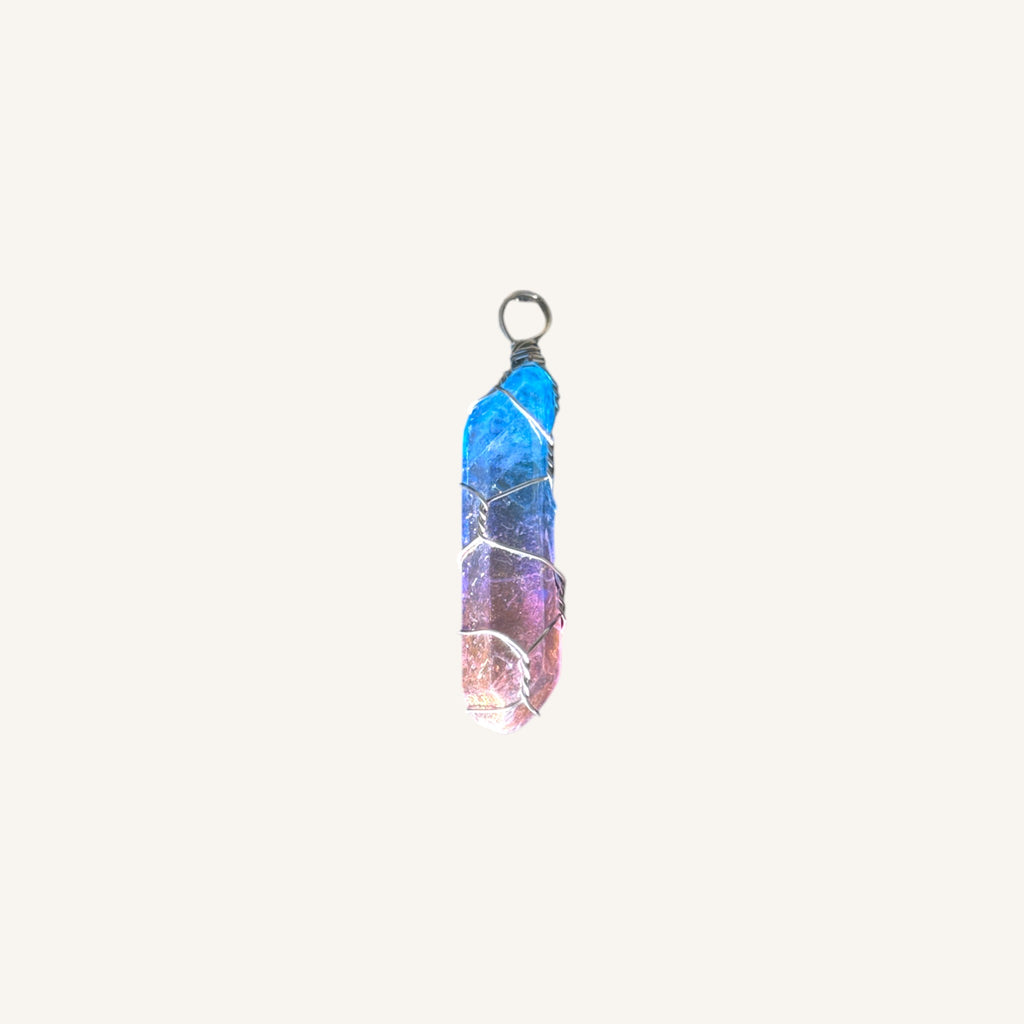 Aura Quartz Point Pendant – Rainbow Wire-Wrapped Crystal