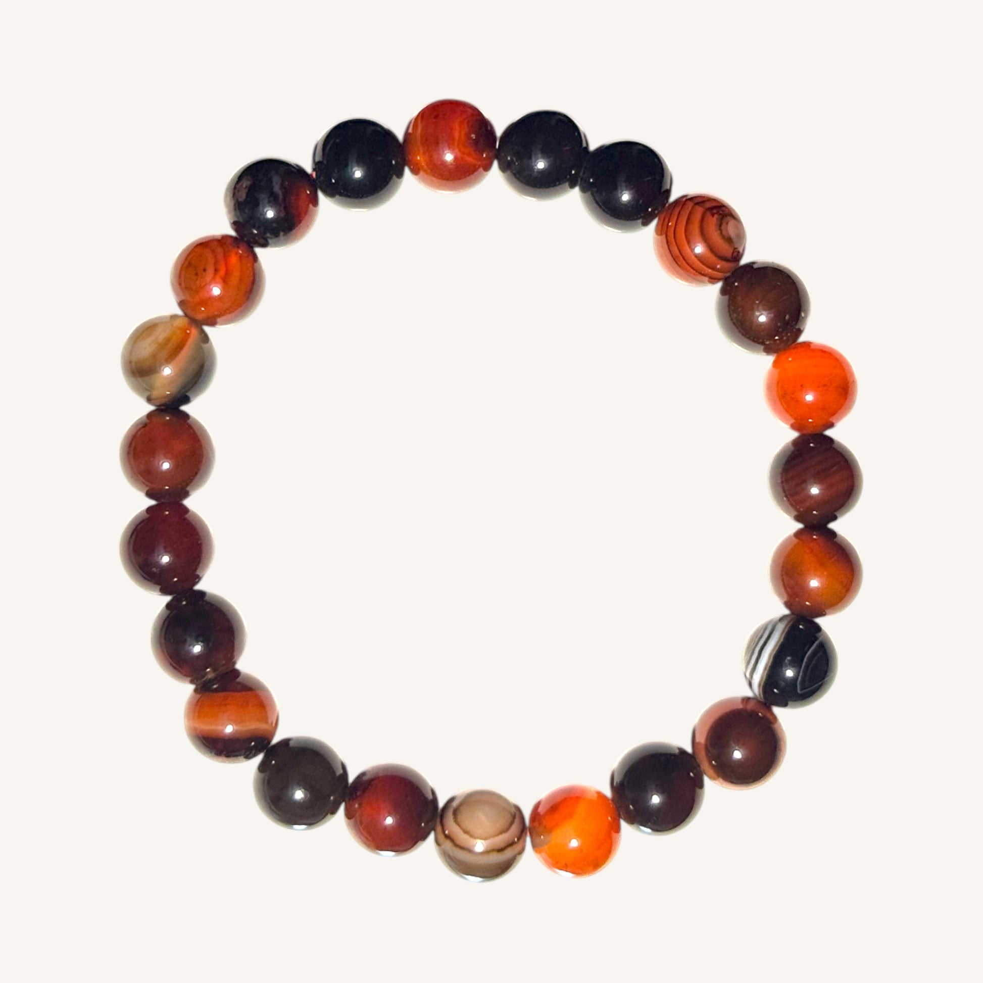 Red Banded Agate Beaded Bracelet