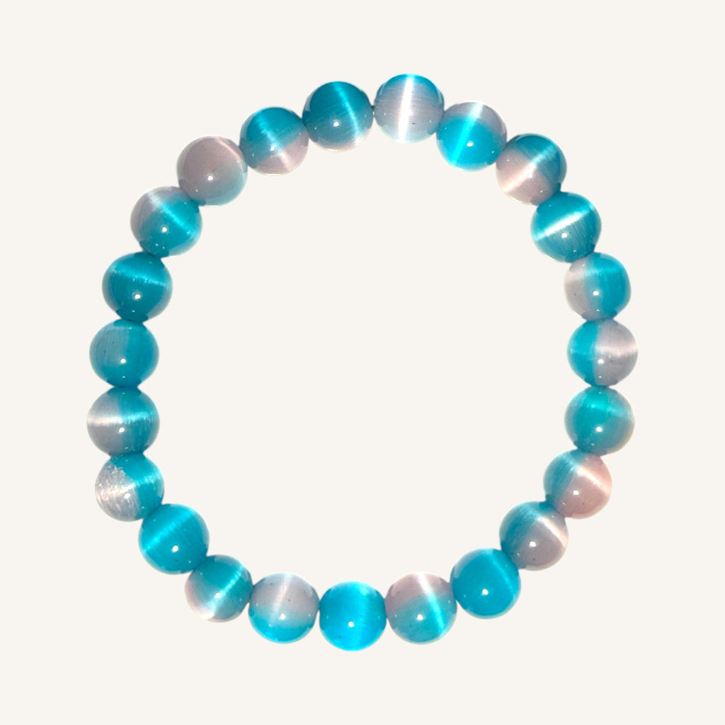 Blue/Pink Cat's Eye Beaded Bracelet
