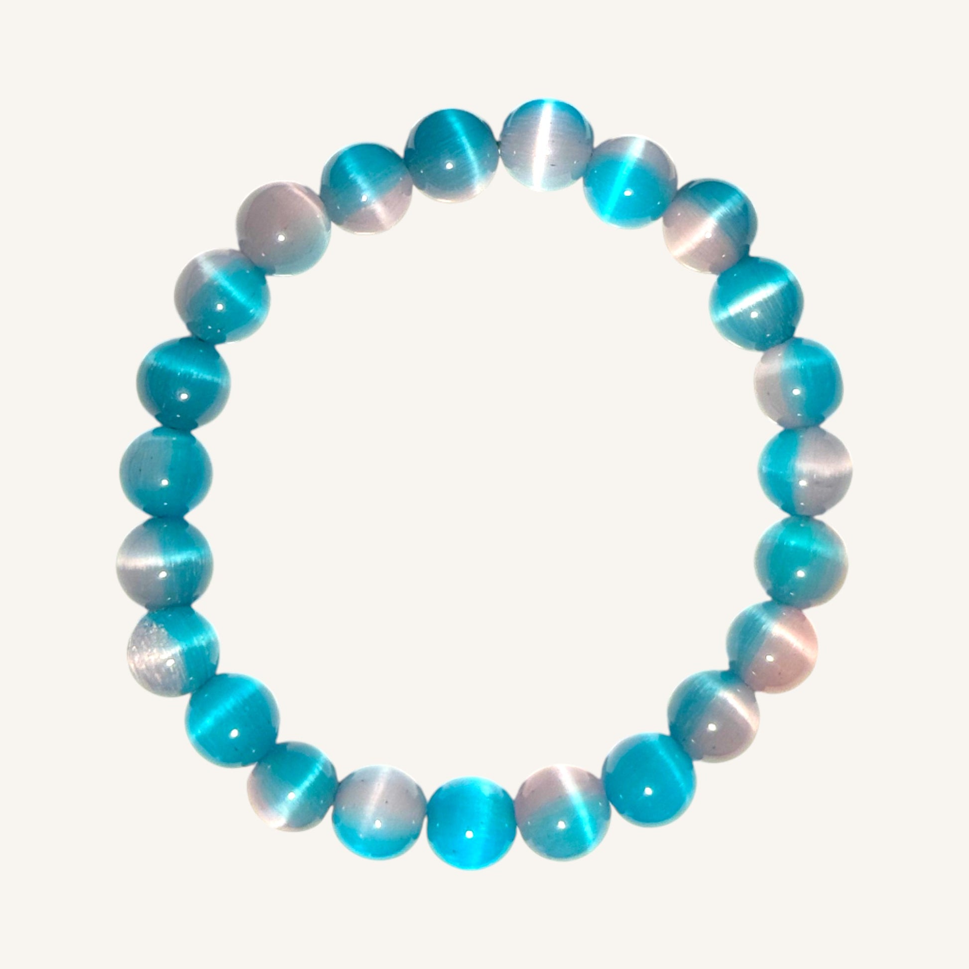 Blue/Pink Cat's Eye Beaded Bracelet