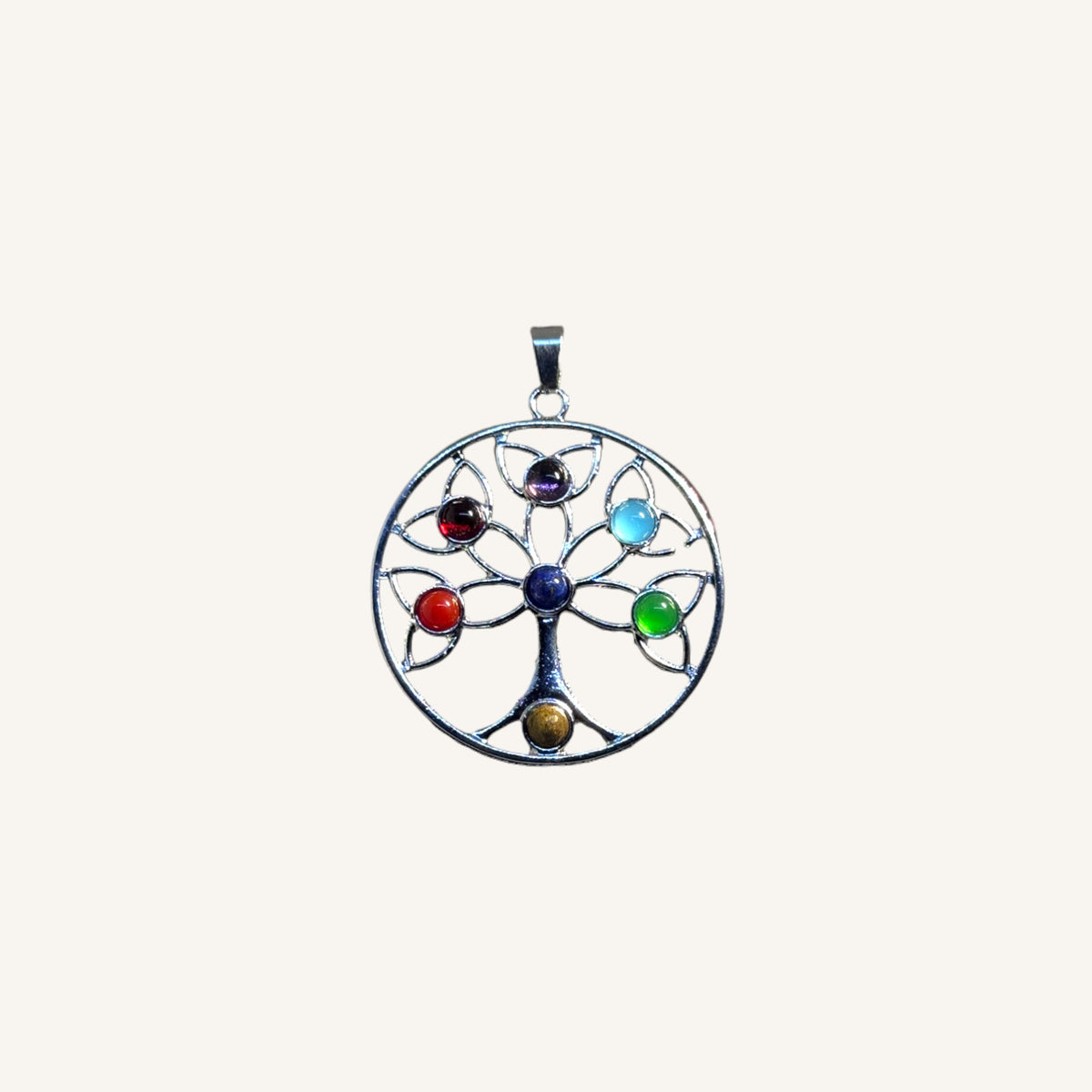 7 Chakra Stone Pendant – Tree of Life, Ankh, or Om Design