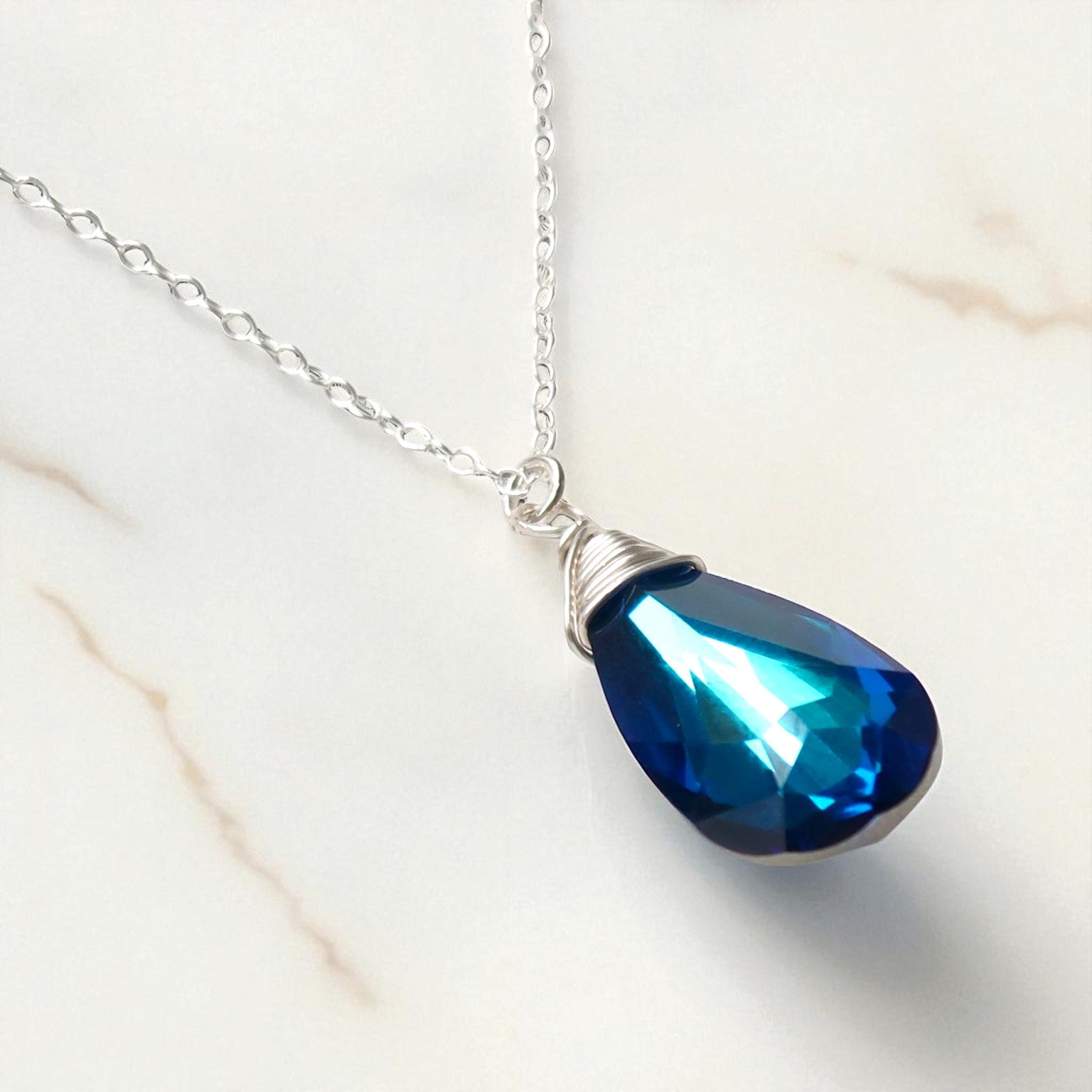 Royal Blue Swarovski Crystal Teardrop Necklace