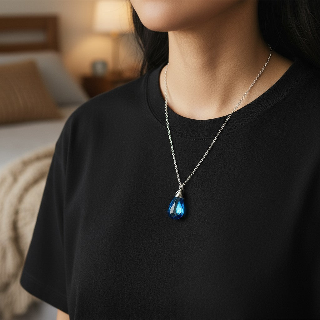 Royal Blue Swarovski Crystal Teardrop Necklace